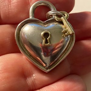 Authentic Tiffany Padlock Heart Pendant with 18k Key and Accent